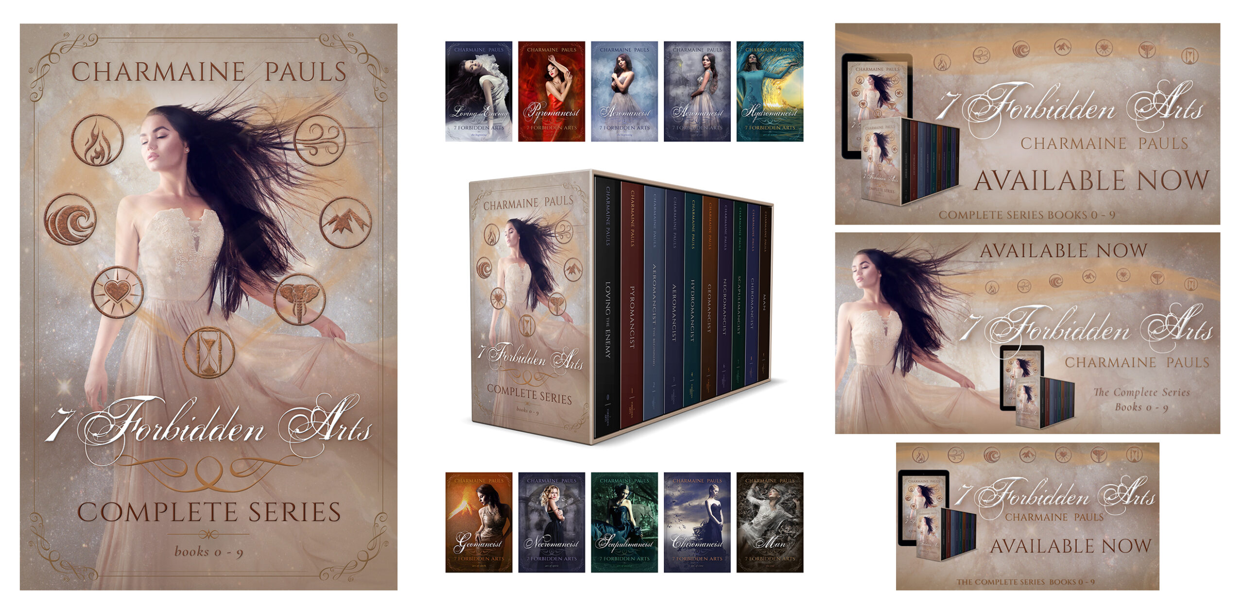 Author social media graphics and book promotion packages for author branding, book marketing, book series branding, and social media marketing by Los Angeles book cover designer Artful Cover