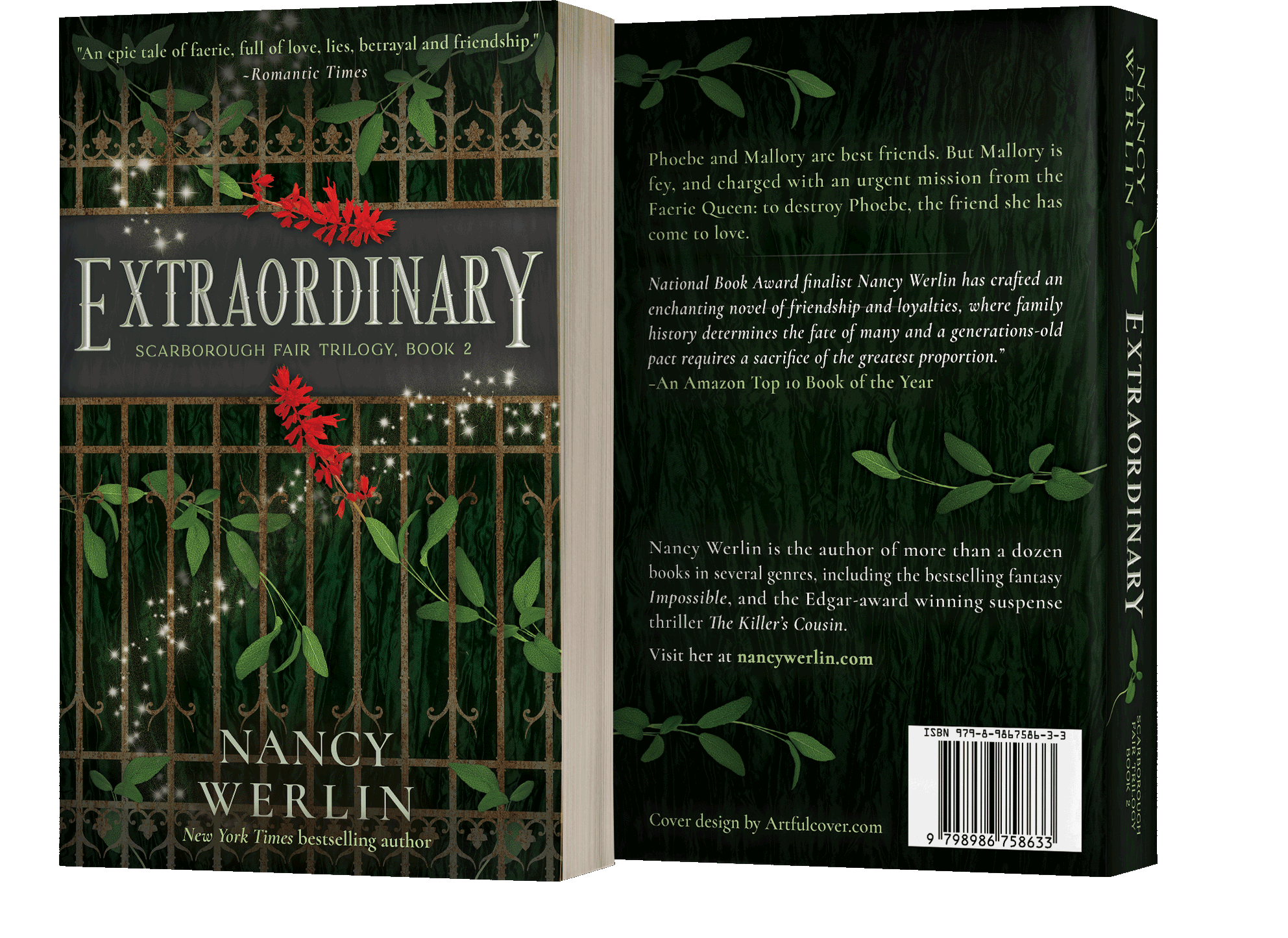Book series branding design by Los Angeles book cover designer Artful Cover - paperback book cover design of Extraordinary, book 2 of the Scarborough Fair Trilogy by Nancy Werlin - consistent compelling branding on ebook covers, paperbacks, and marketing graphics for book series marketing, author branding, and social media promotion