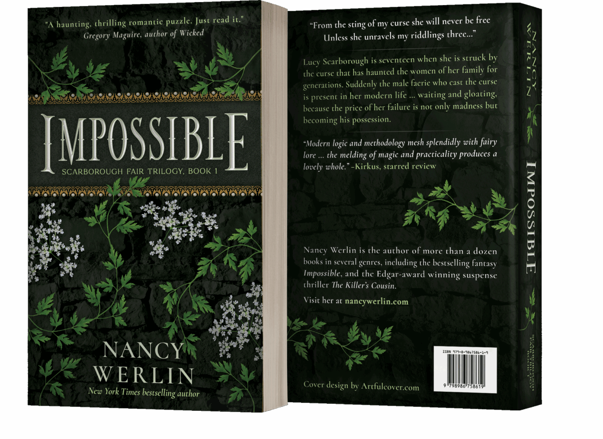 Book series branding design by Los Angeles book cover designer Artful Cover - paperback book cover design of Impossible, book 1 of the Scarborough Fair Trilogy by Nancy Werlin - consistent compelling branding on ebook covers, paperbacks, and marketing graphics for book series marketing, author branding, and social media promotion