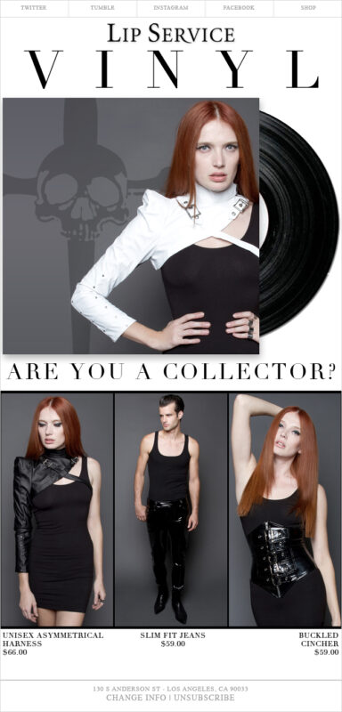 fashion marketing email campaign design by Los Angeles graphic designer Mich Fisher - Lip Service email campaign design
