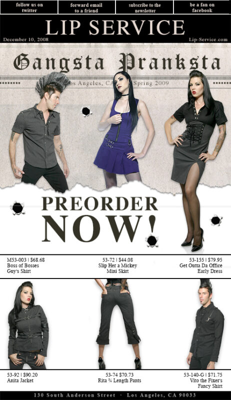 fashion marketing email campaign design by Los Angeles graphic designer Mich Fisher - Lip Service email campaign design
