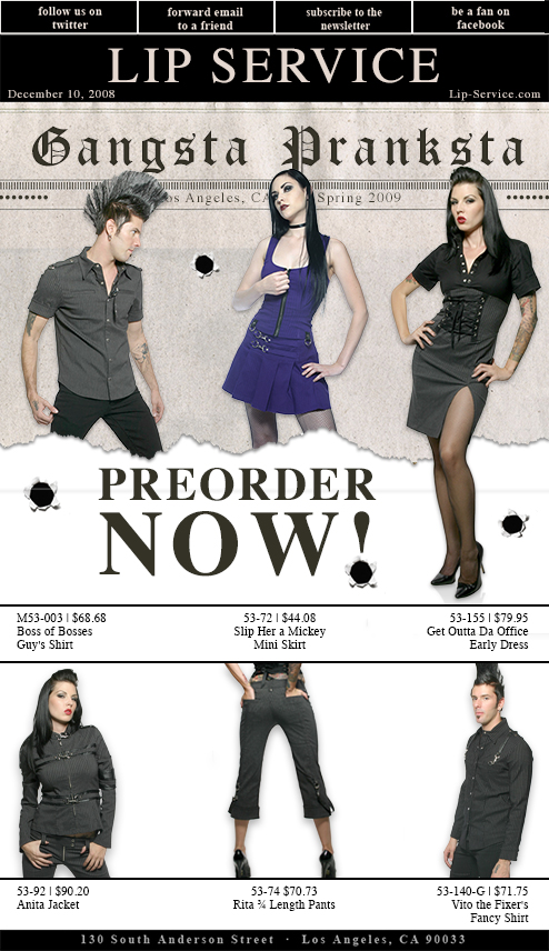fashion marketing email campaign design by Los Angeles graphic designer Mich Fisher - Lip Service email campaign design