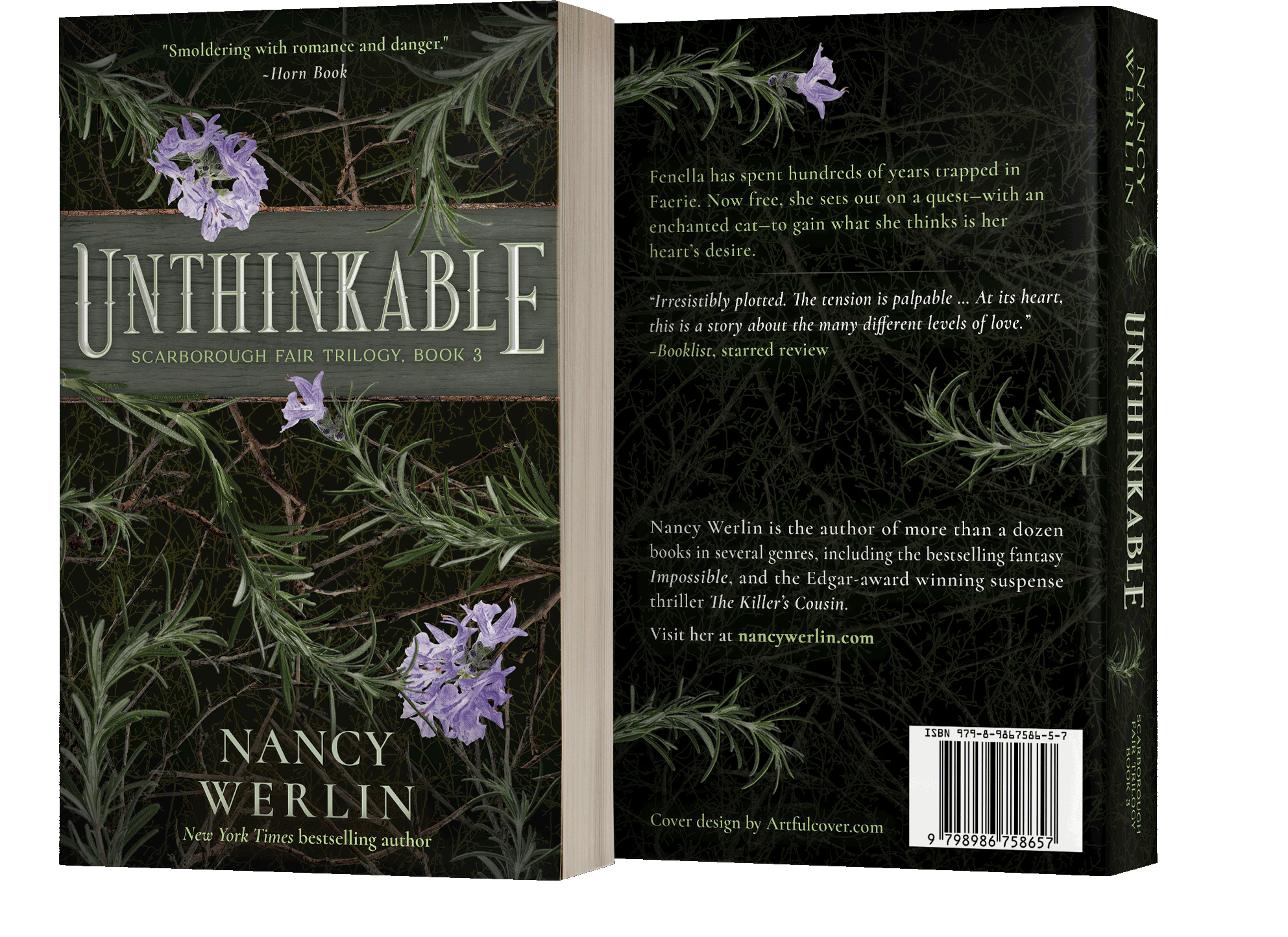 Book series branding design by Los Angeles book cover designer Artful Cover - paperback book cover design of Unthinkable, book 3 of the Scarborough Fair Trilogy by Nancy Werlin - consistent compelling branding on ebook covers, paperbacks, and marketing graphics for book series marketing, author branding, and social media promotion